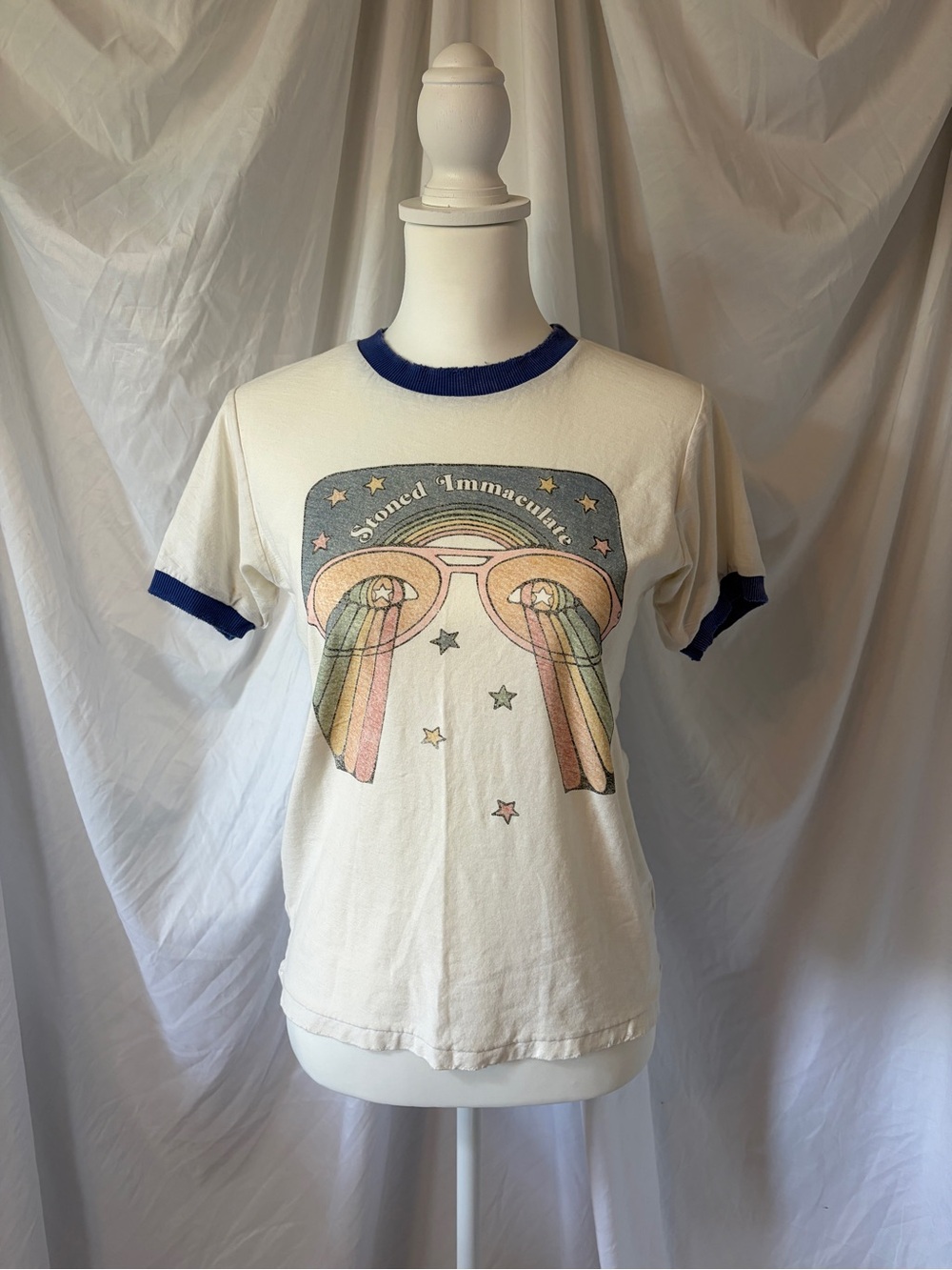 Stoned Immaculate Cream Tee with Navy Trim